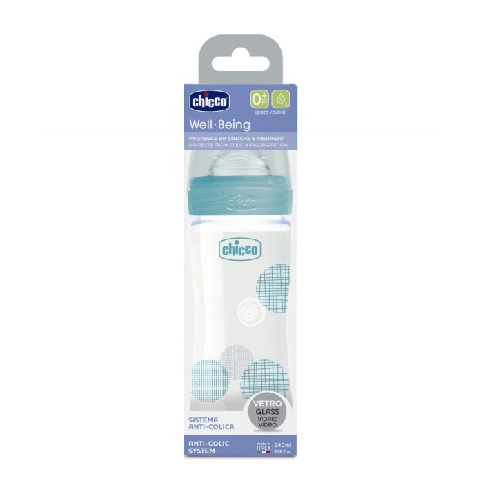 Chicco Μπιμπερό Γυάλινο Well Being ΣΙΕΛ με Θηλή Σιλικόνης 240ml 0Μ+ A50-28721-20 - Image 2