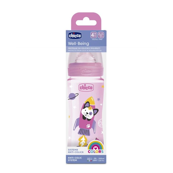 Chicco Μπιμπερό Πλαστικό με Θηλή Σιλικόνης Well Being ΡΟΖ 330ml 4M+ A60-28637-10 - Image 2