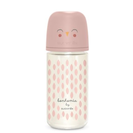 Suavinex Γυάλινο Μπιμπερό Bonhomia με Θηλή Σιλικόνης 240ml για 3+ μηνών Pink 3307830