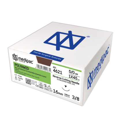 Medipac Ράμμα Polyamid 4/0 Μονό 45cm, Βελόνα 19mm 3/8 Στρογγυλή 4632